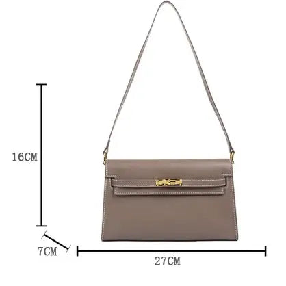 Sook Genuine Leather Envelope Shoulder Bag with Metallic Closure - Brown