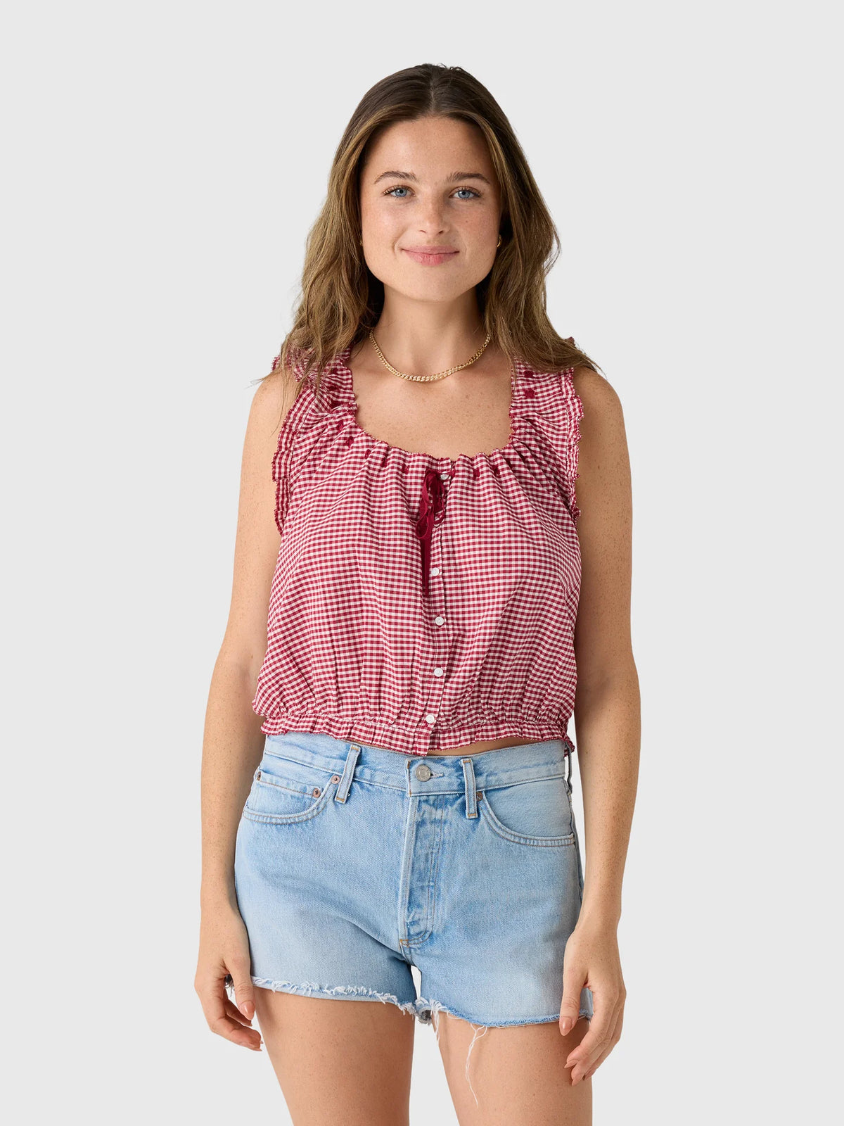 DÔEN Women's Traveler Top Mulberry La Maddalena Gingham