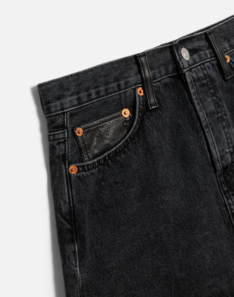 RE/DONE ALINE CLASSIC SKIRT  BACK TO BLACK LEATHER