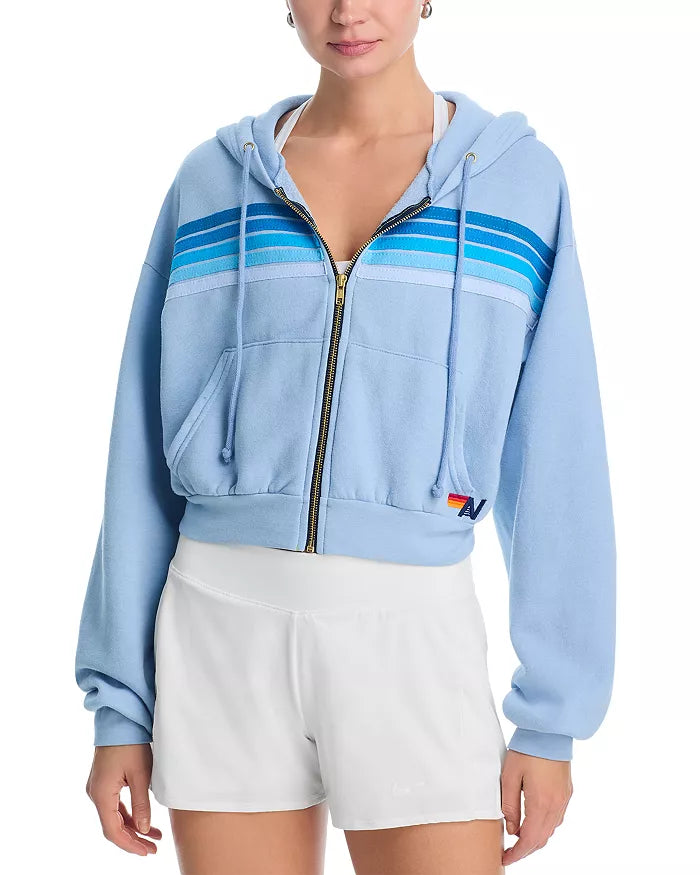 Aviator Nation 5 Stripe Crop Hoodie  Ice Ice