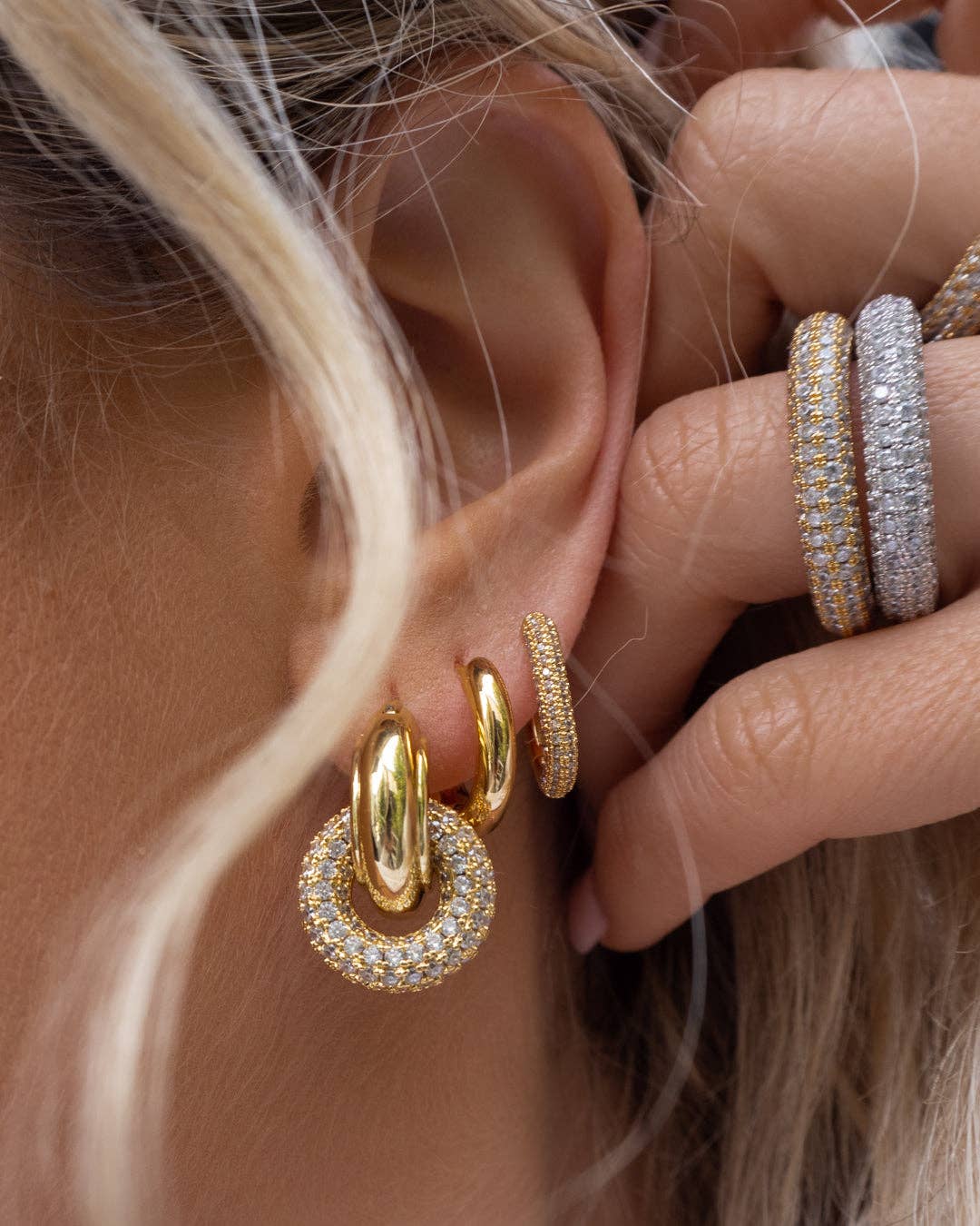 Luv AJ - Pave Interlock Hoops- Gold