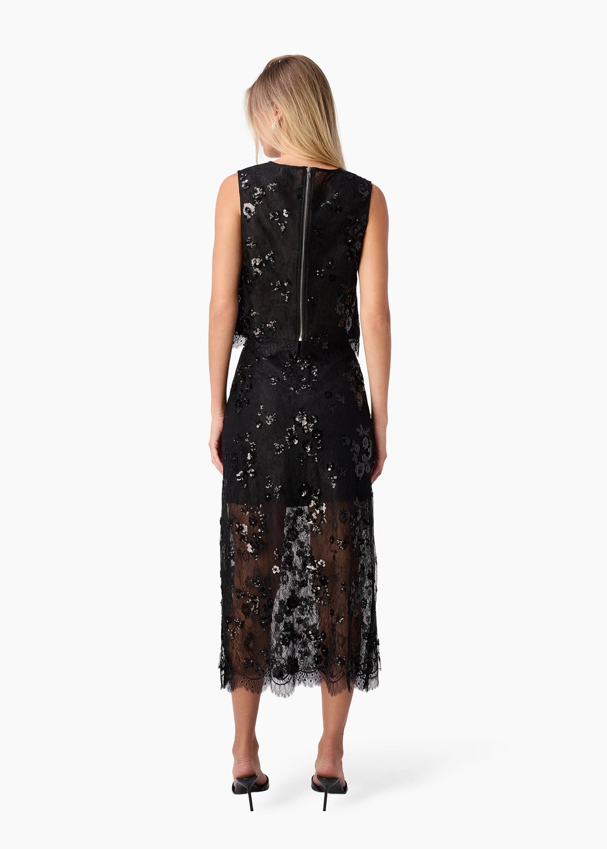 CAMI NYC AYLIN SEQUIN LACE MIDI SKIRT BLACK