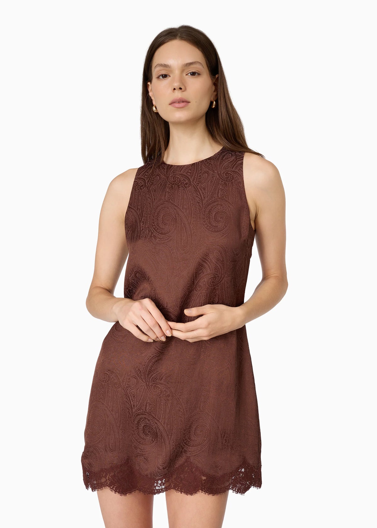 CAMI NYC INGRAM JACQUARD SHIFT DRESS UMBER LIGHTWEIGHT JACQUARD