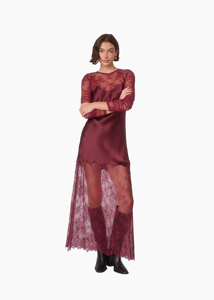 Cami Nyc BEAUREGARD LACE MAXI DRESS DEEP PLUM DELICATE LACE