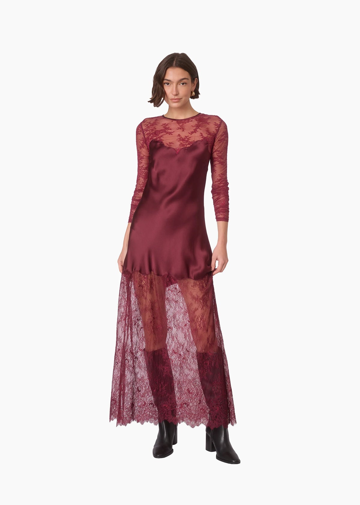Cami Nyc BEAUREGARD LACE MAXI DRESS DEEP PLUM DELICATE LACE