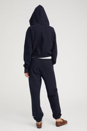 SPRWMN NAVY Cotton Shrunken Zip Up Hoodie