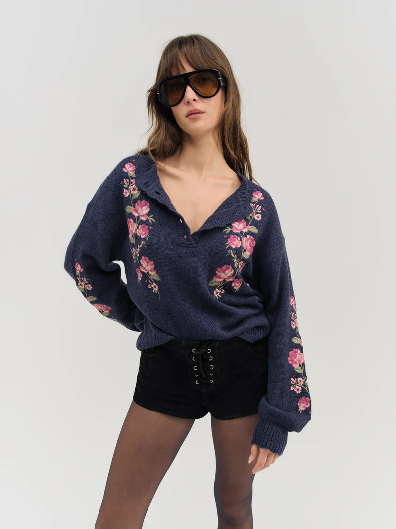 For Love & Lemons Molly Embroidered Pullover Sweater