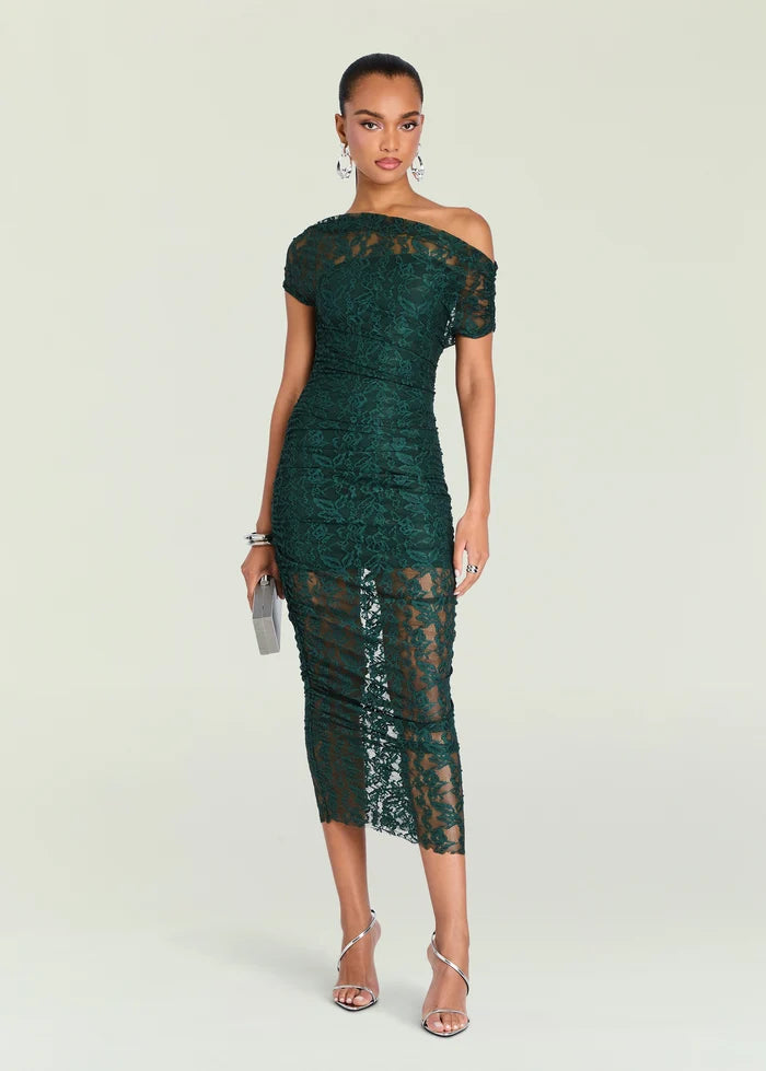 SEROYA NOEL LACE MIDI DRESS Evergreen