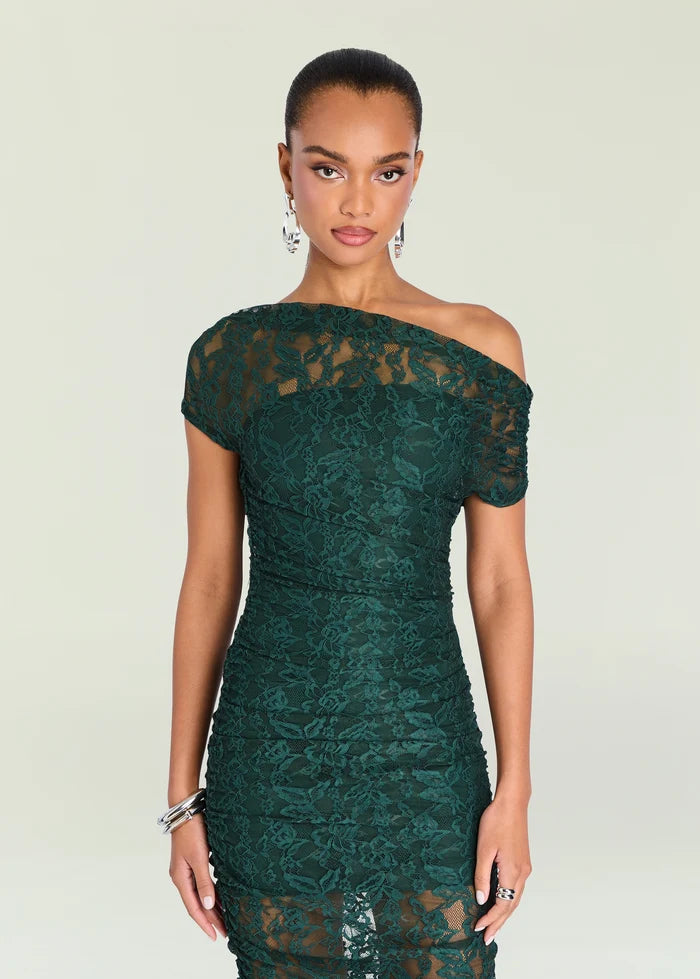 SEROYA NOEL LACE MIDI DRESS Evergreen