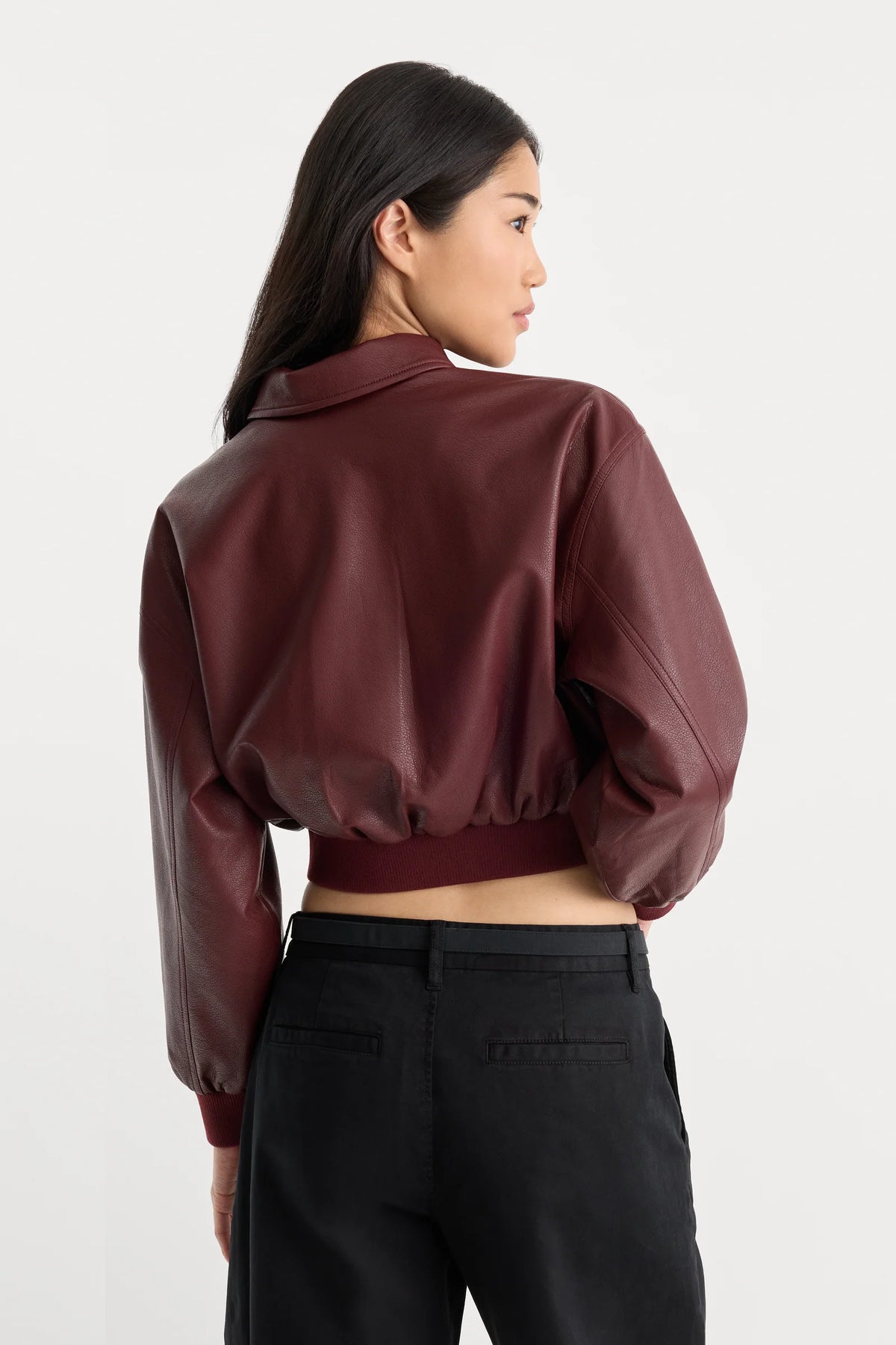 Good American The Better Than Leather Bomber Jacket Berry Noir