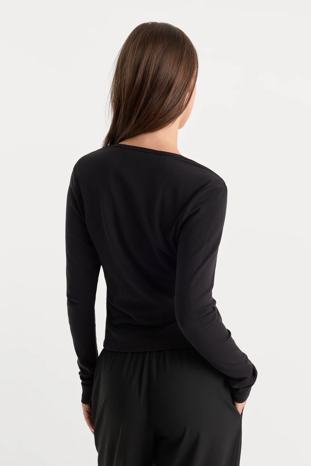 Good American The Rib V Neck Cardigan Black001