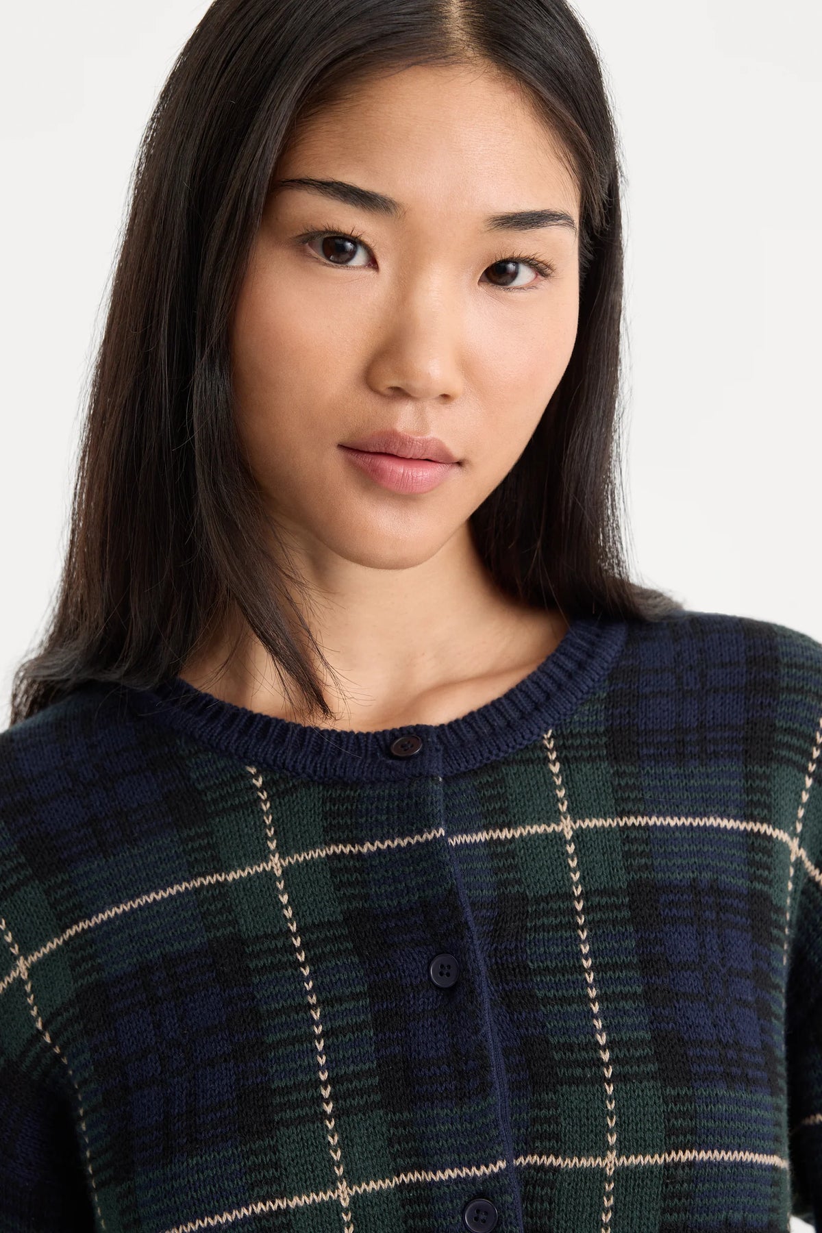 Good American The Jacquard Cardigan -  Forest plaid