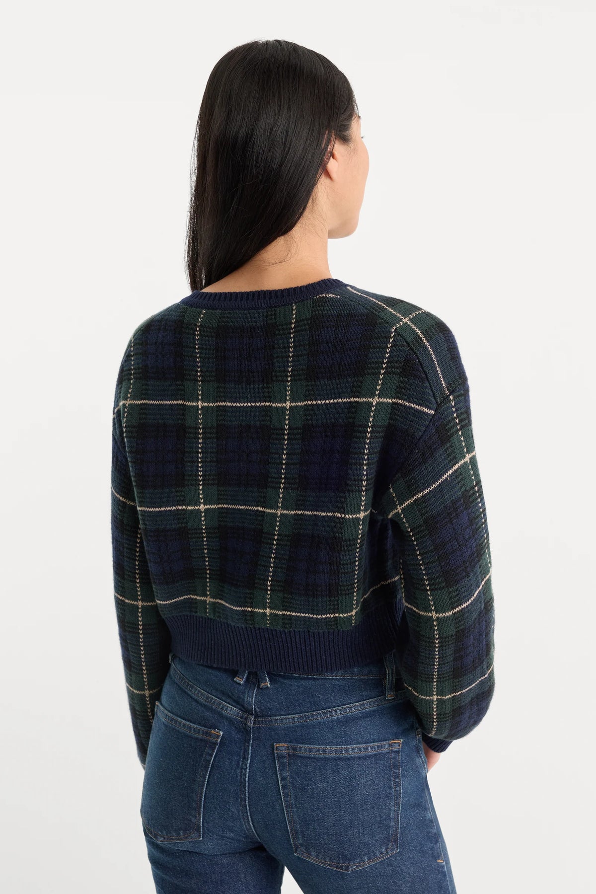 Good American The Jacquard Cardigan -  Forest plaid
