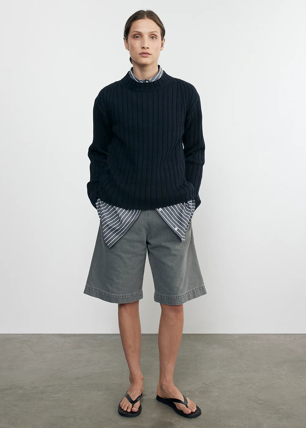 Enza Costa Chunky Cotton Fisherman Sweater indigo