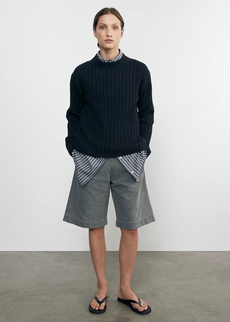 Enza Costa Chunky Cotton Fisherman Sweater indigo