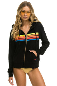 Aviator Nation 5 STRIPE HOODIE - BLACK // NEON RAINBOW