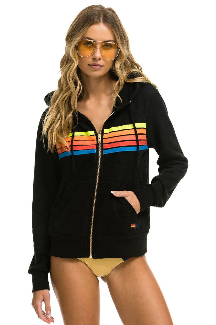 Aviator Nation 5 STRIPE HOODIE - BLACK // NEON RAINBOW