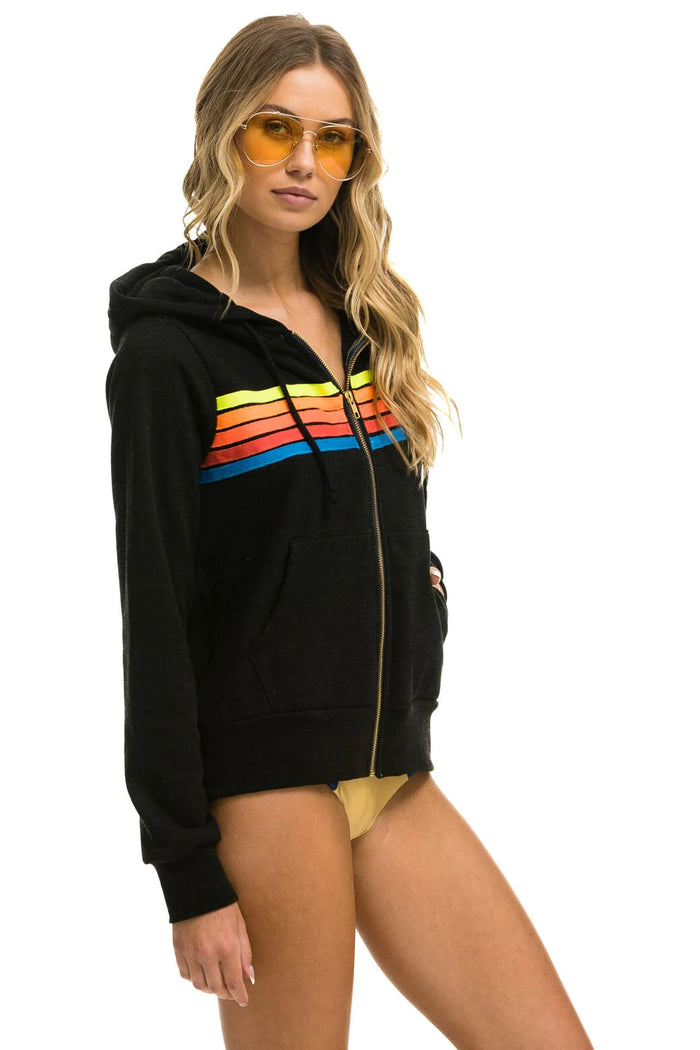 Aviator Nation 5 STRIPE HOODIE - BLACK // NEON RAINBOW