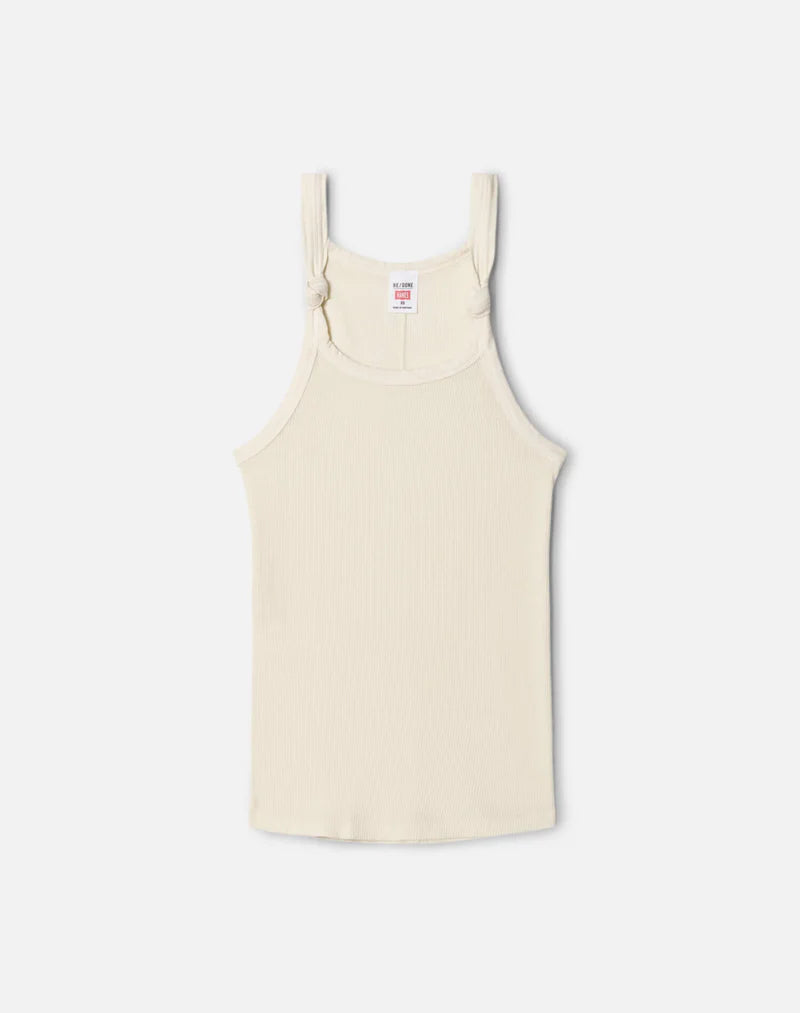 RE/DONE Knotted Ribbed Tank in Vintage White