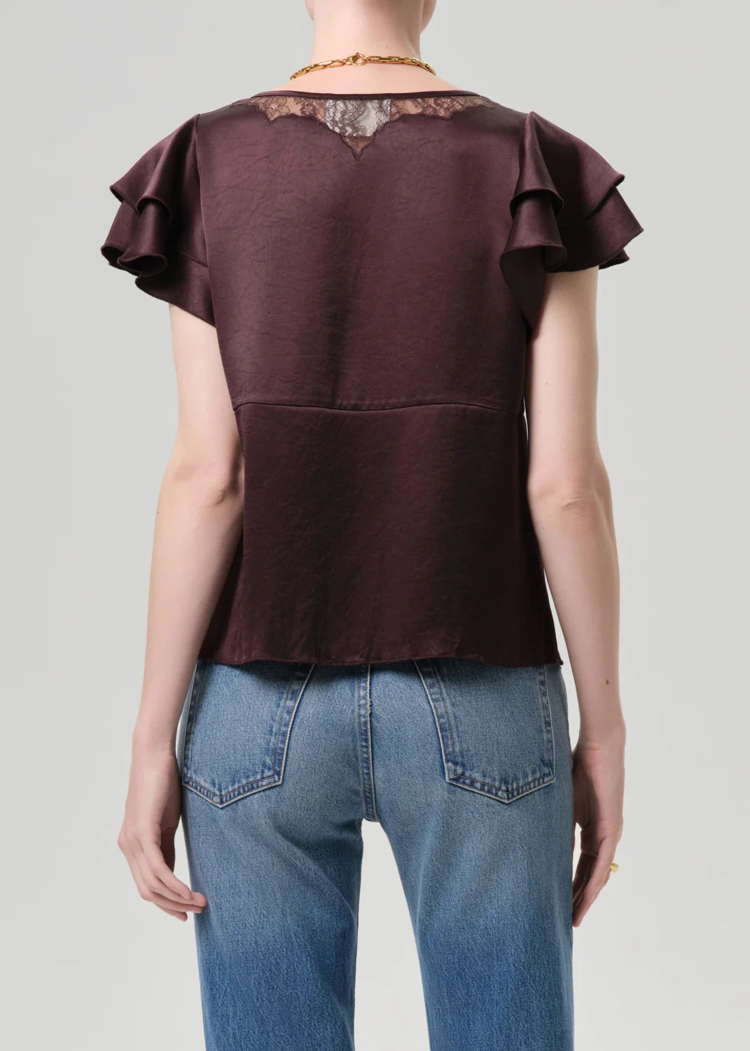 Citizens of Humanity Lola Flutter Lace Sleeve Top In Espresso