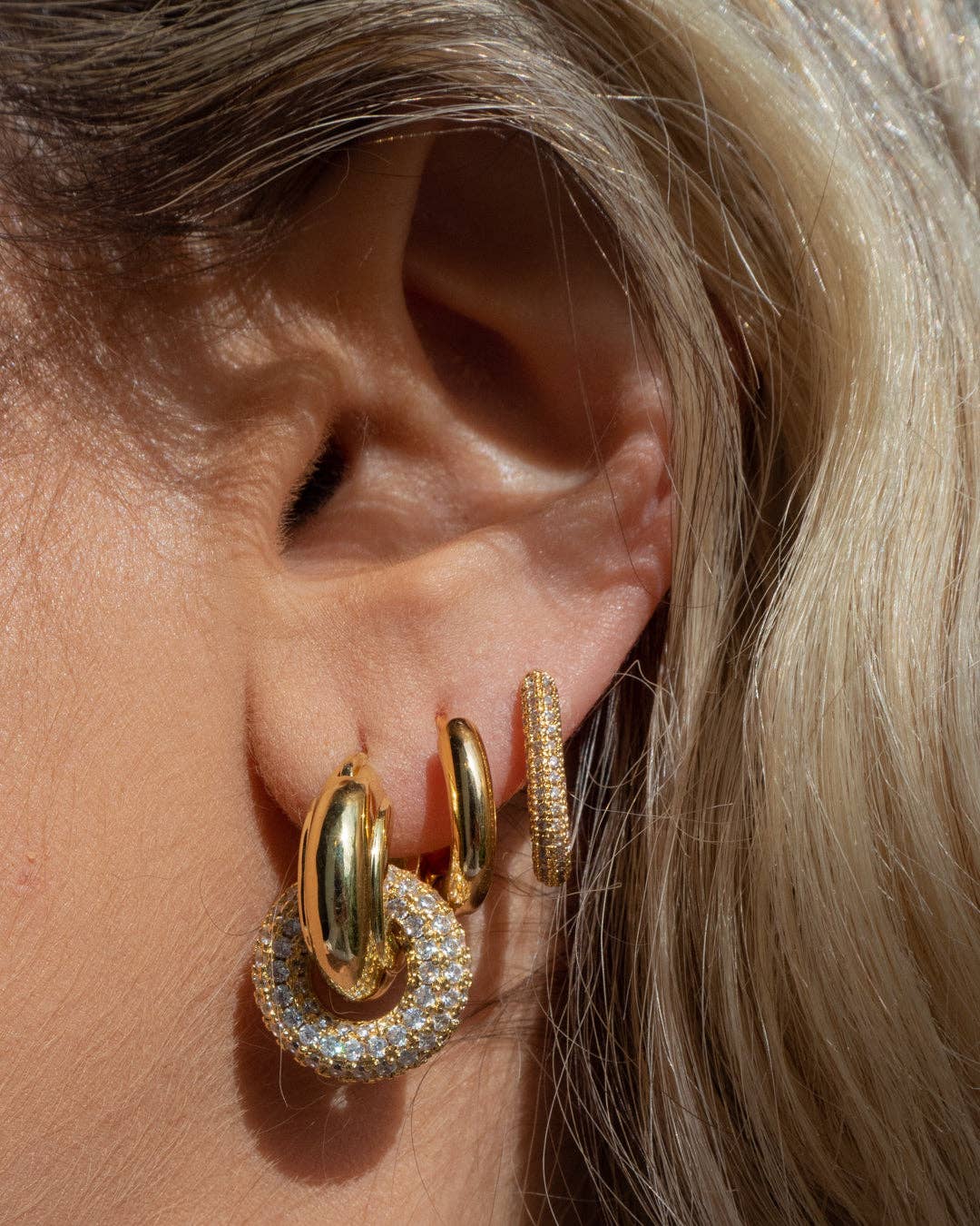Luv AJ - Pave Interlock Hoops- Gold
