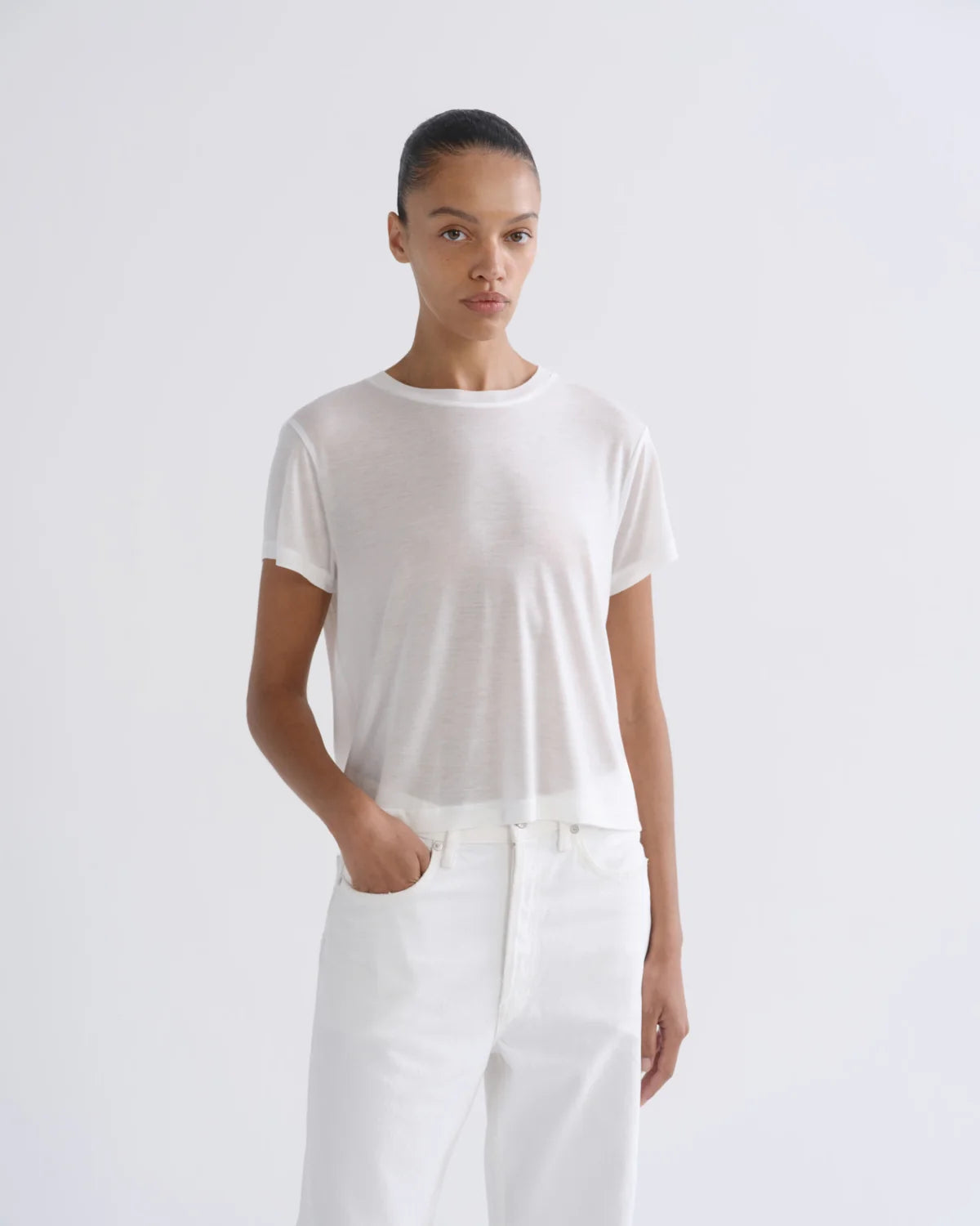 Agolde ADINE SHRUNKEN TEE (TENCEL JERSEY) Gesso
