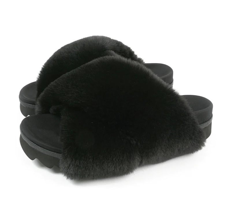 ROAM CLOUD SLIPPERS BLACK FAUX FUR