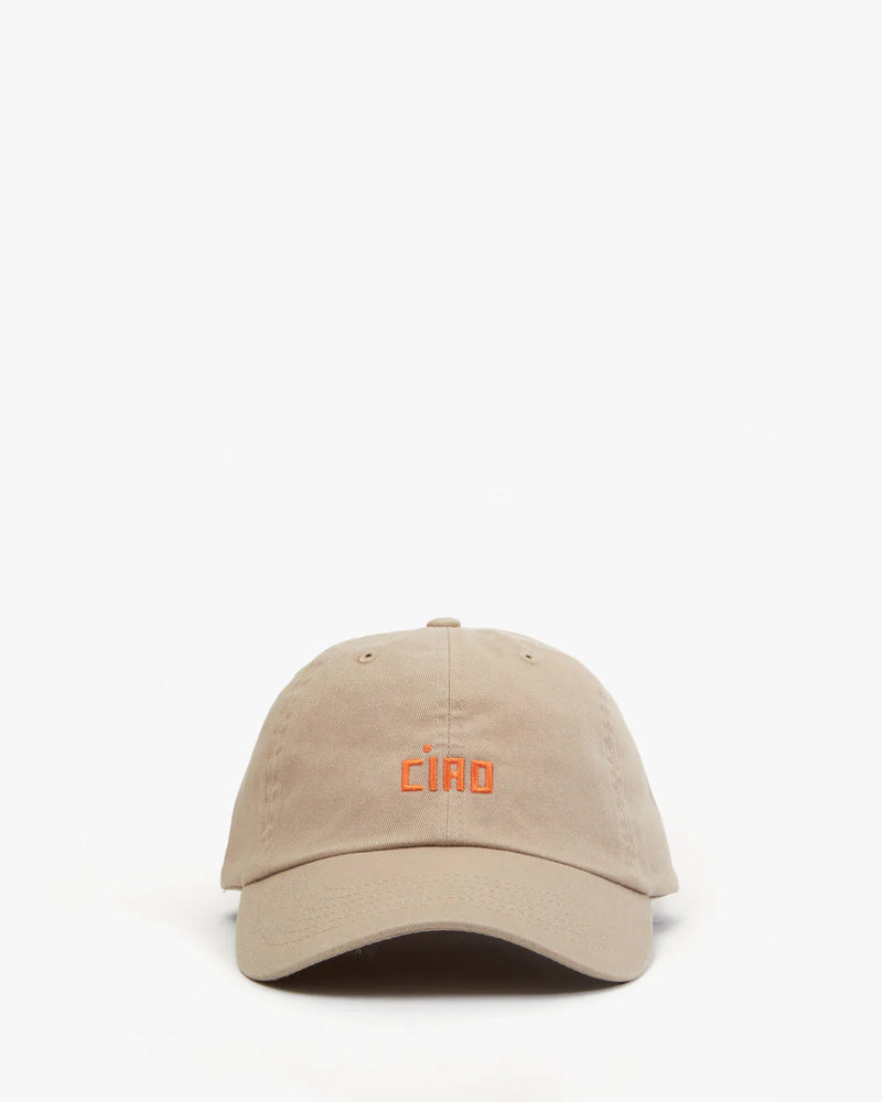 CLARE V. Baseball Hat Khaki w/ Faded Tangerine Embroidered Petit Ciao