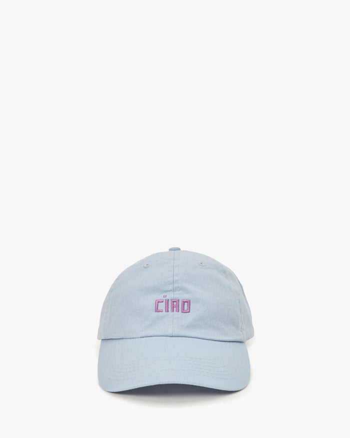Clare V. Baseball Hat Sky Blue w/ Lilac Embroidered Petit Block Ciao