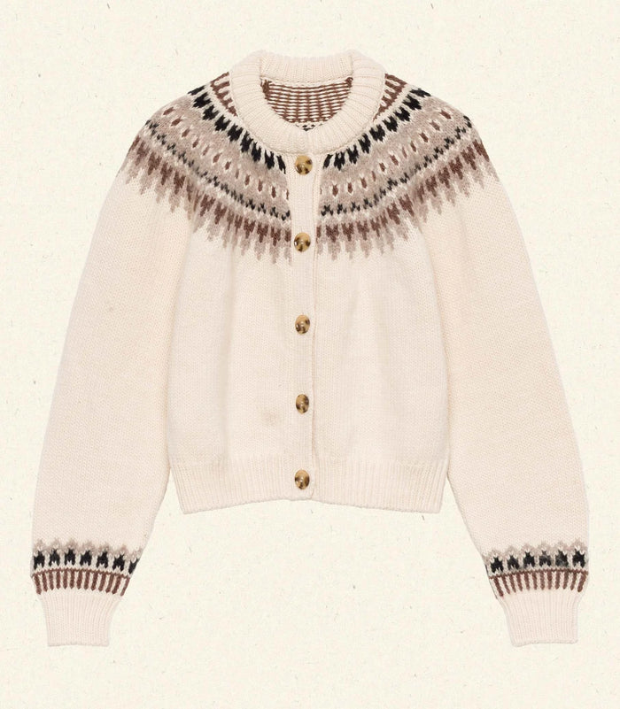 Dôen CLARKE CARDIGAN IN OATMEAL OLYMPIA FAIR ISLE