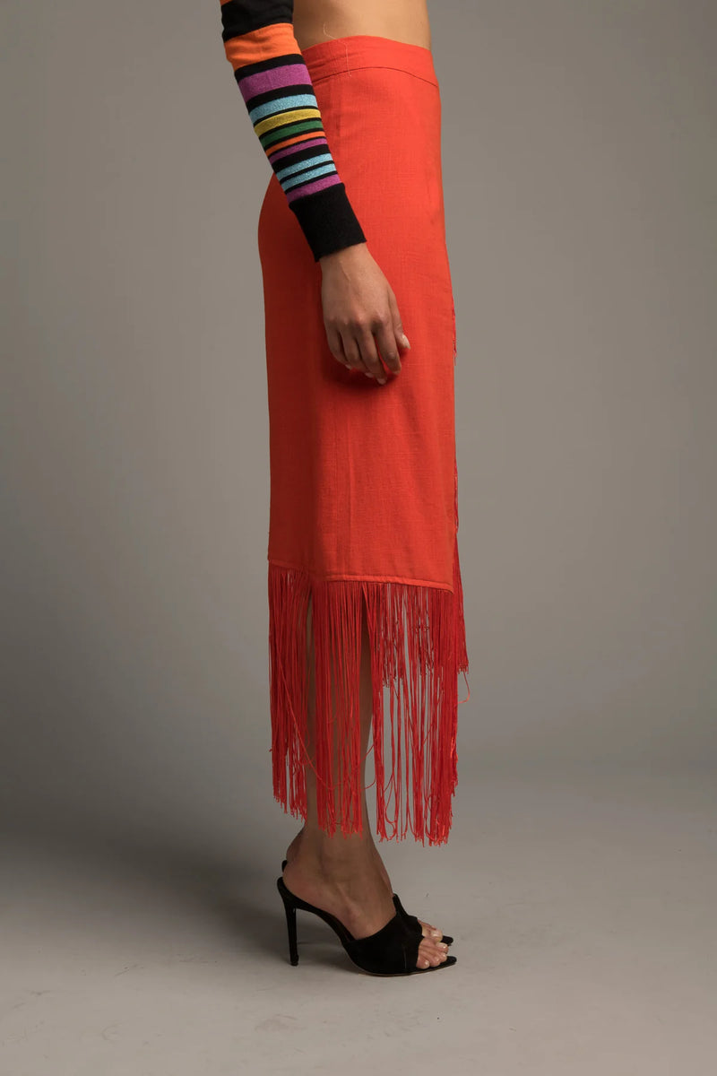 Le Superbe Fringe With Benefits Skirt Terracotta