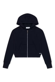 SPRWMN NAVY Cotton Shrunken Zip Up Hoodie
