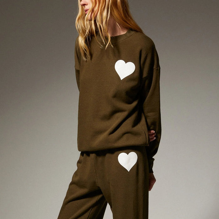 SPRWMN Heart Sweatshirt Olive/White