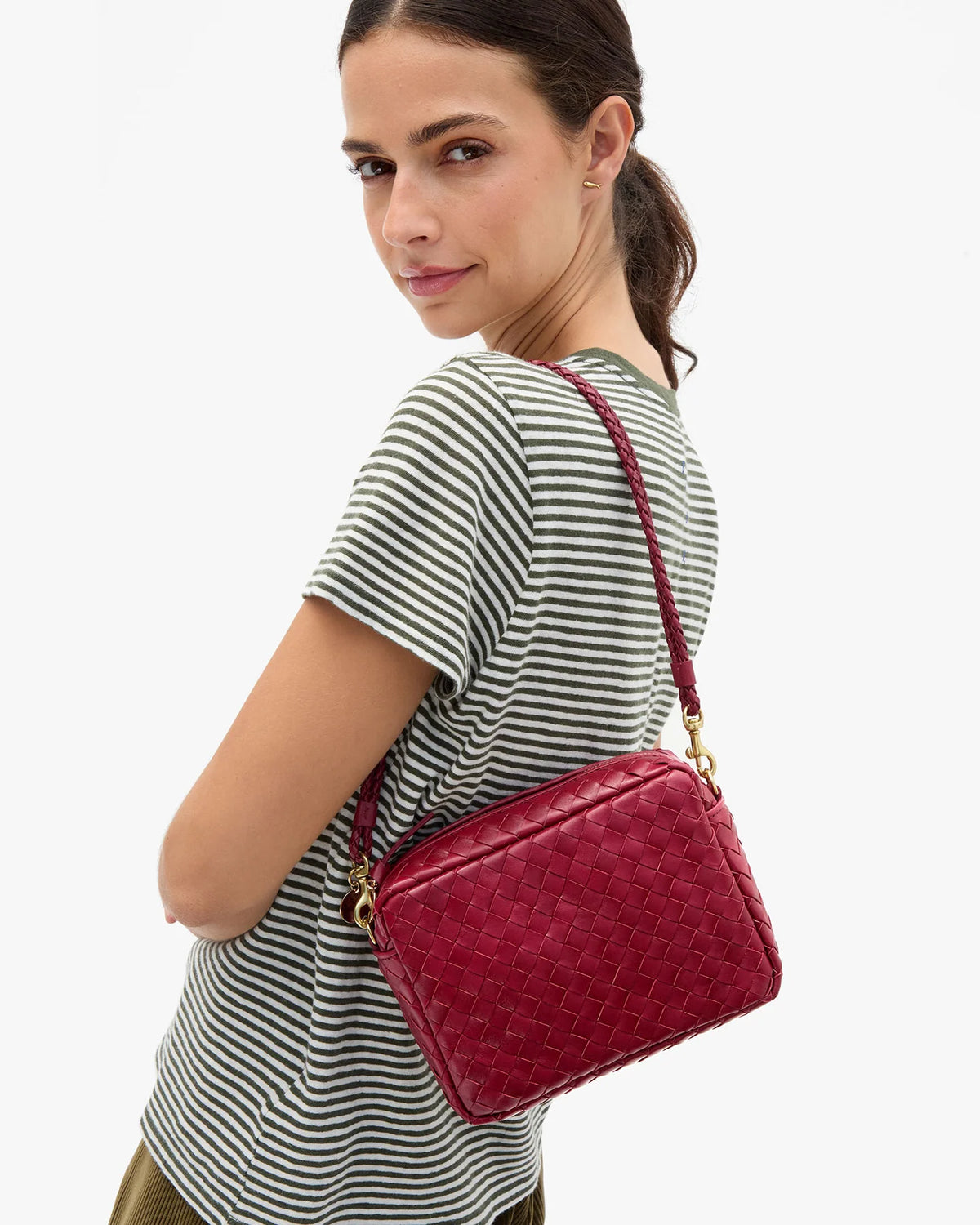 Clare V. MIDI SAC W/ POCKET Garnet Diagonal Woven