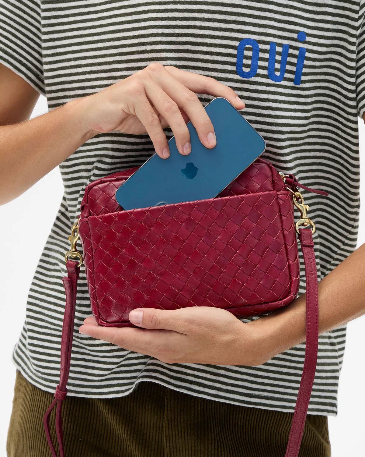 Clare V. MIDI SAC W/ POCKET Garnet Diagonal Woven