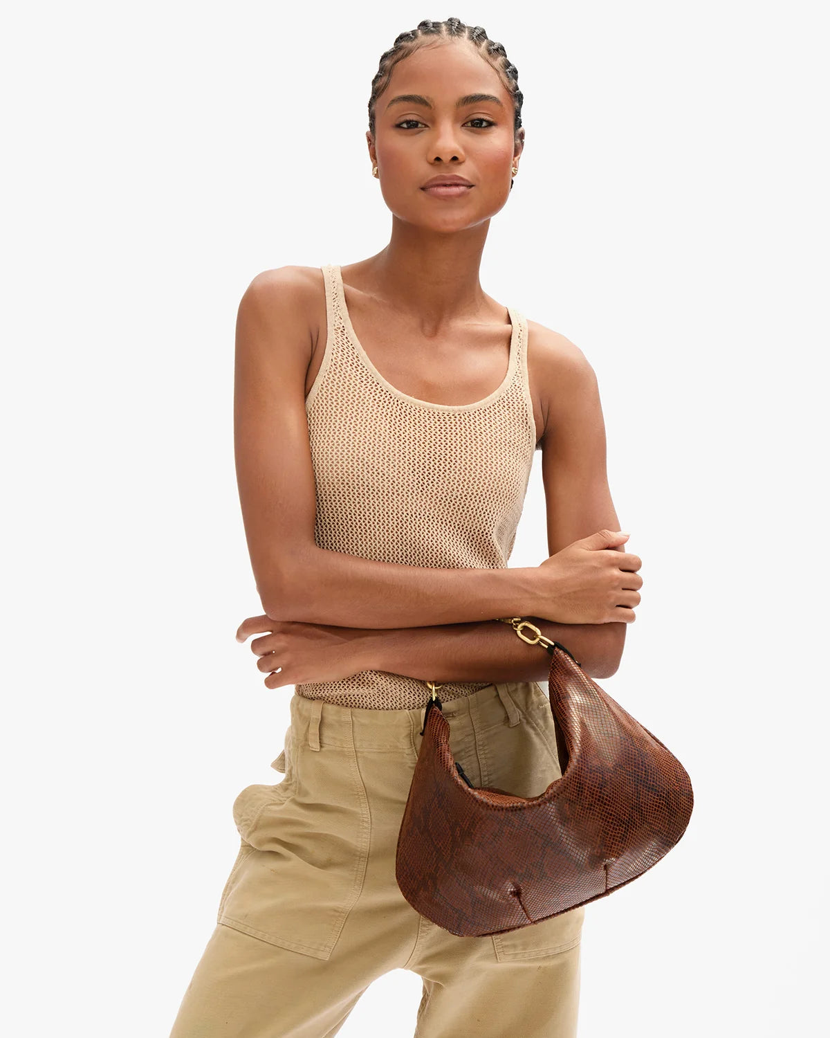 Clare V. Moyen Messenger Auburn Embossed Python