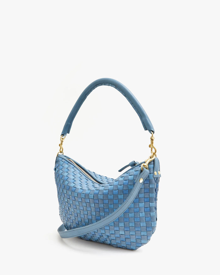Clare V. Petit Moyen Light Blue Woven Checker