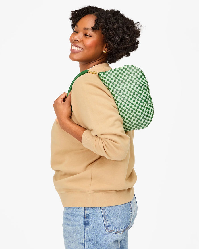 Clare V. Petit Moyen Fern & Mist Woven Checker