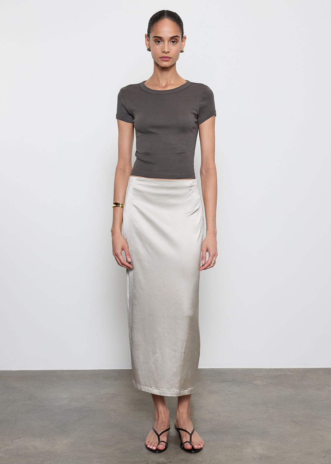 Enza Costa Supima Baby Rib Cropped Tee - Slate