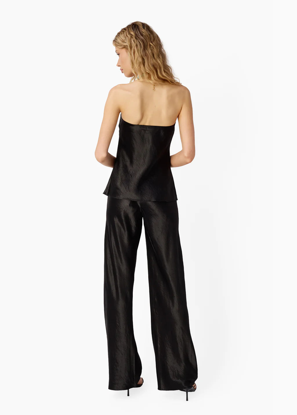 Cami NYC Palma Strapless Top Black Lightweight Crinkle Satin