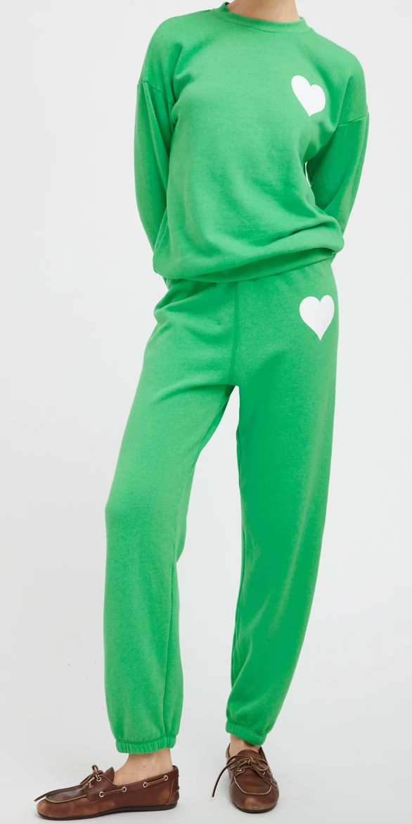 SPRWMN BRIGHT GREEN HEART SWEATPANTS