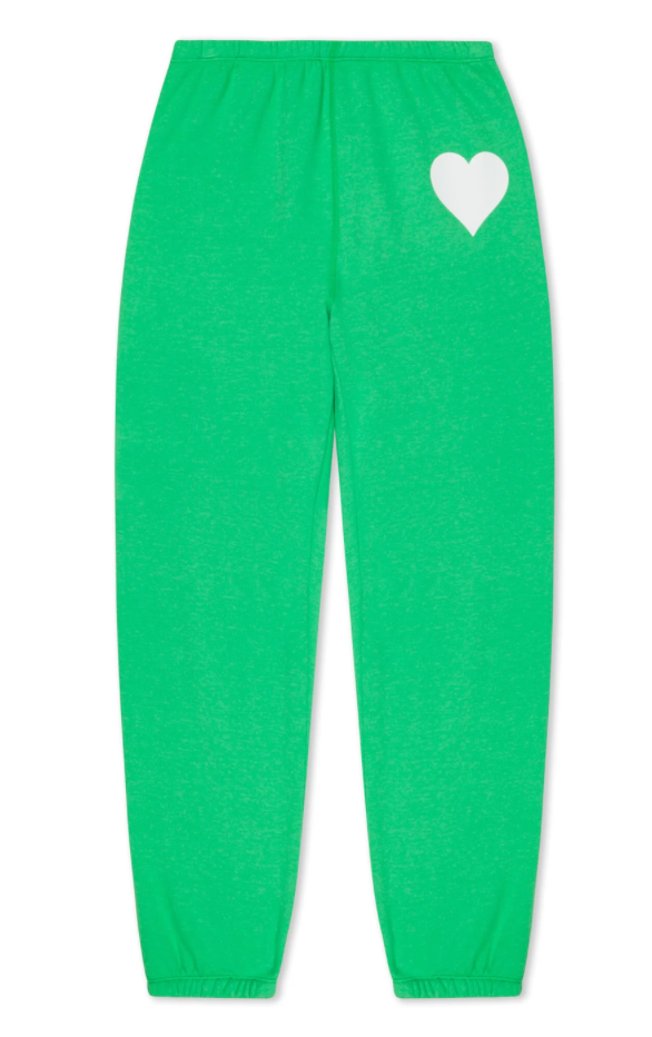 SPRWMN BRIGHT GREEN HEART SWEATPANTS