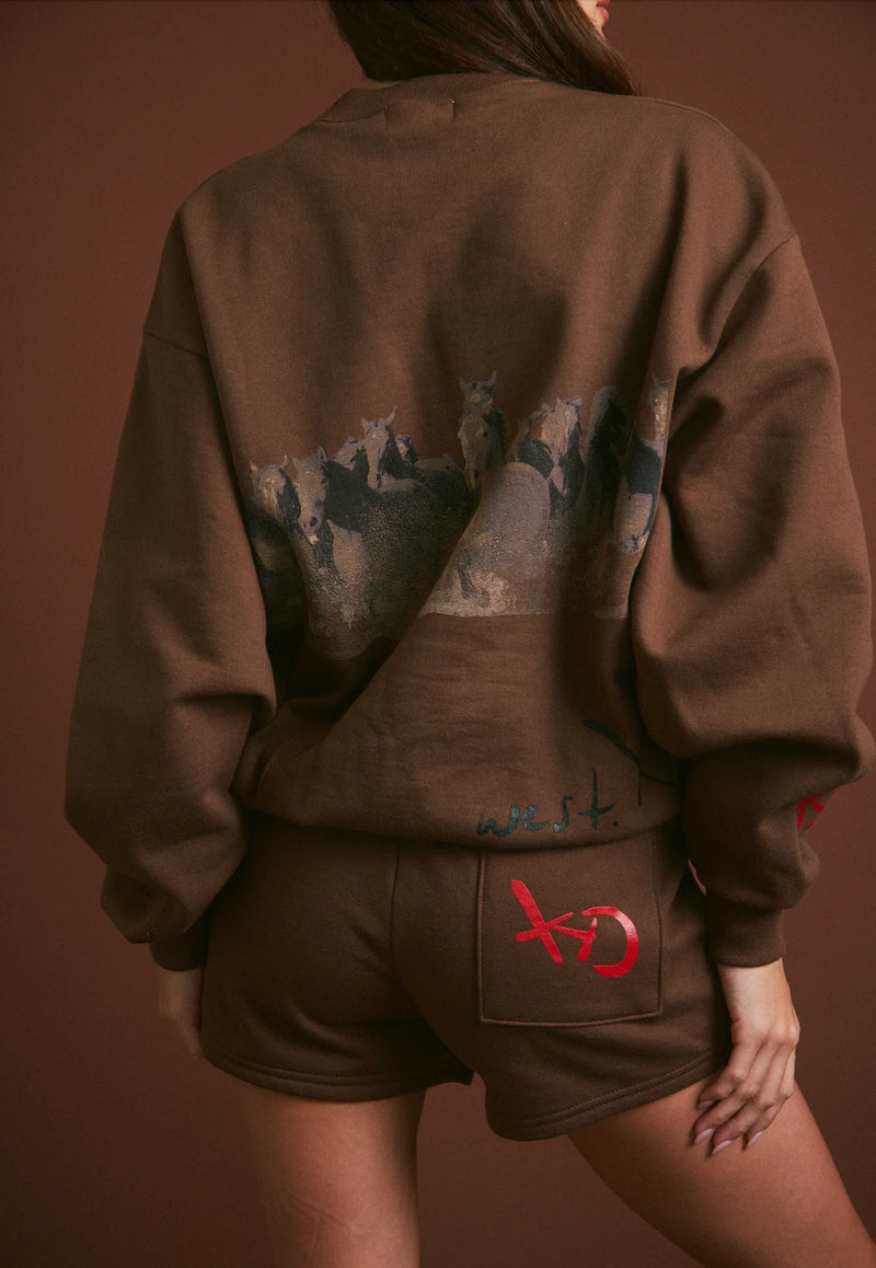 Darlin' WILD HORSE CREWNECK - TOBACCO