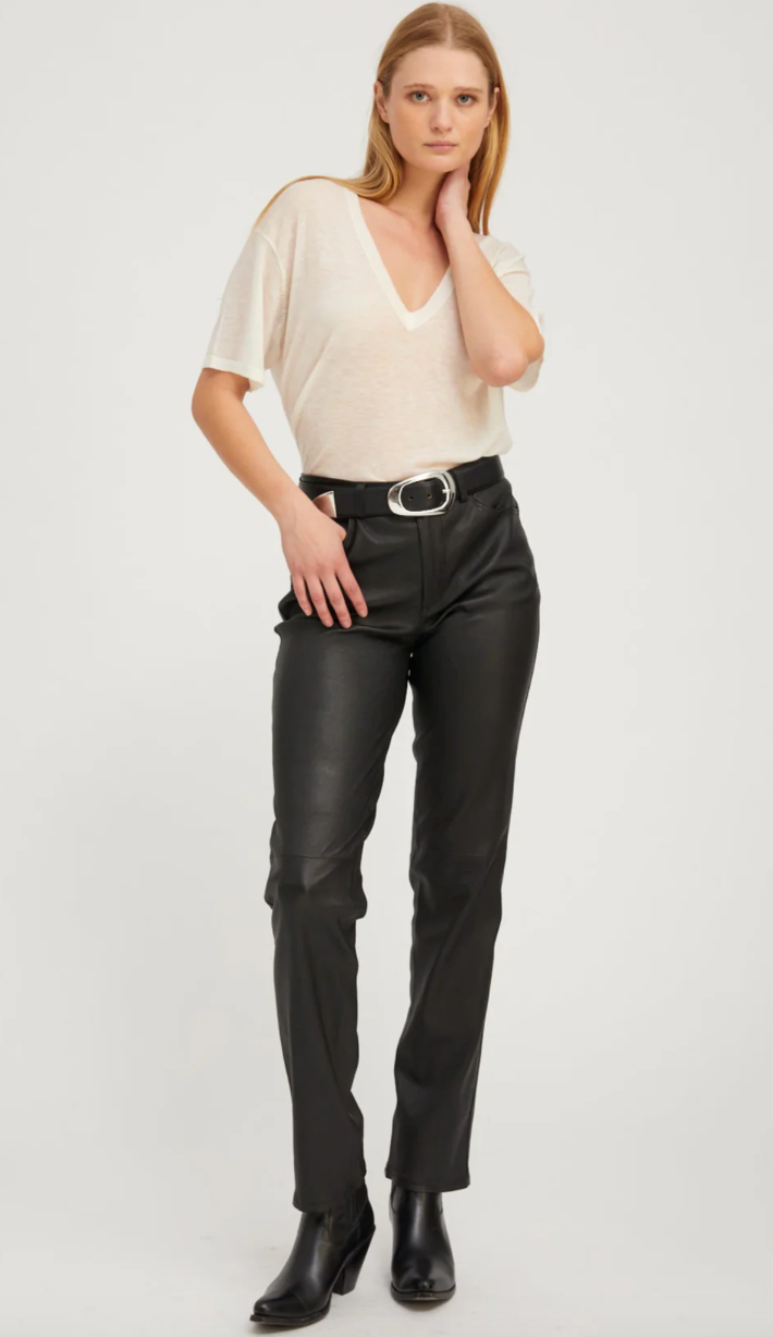 SPRWMN BLACK LEATHER 5 POCKET SLIM STRAIGHT