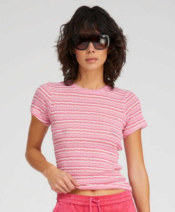 SPRWMN Pointelle Baby Tee Pink Stripes