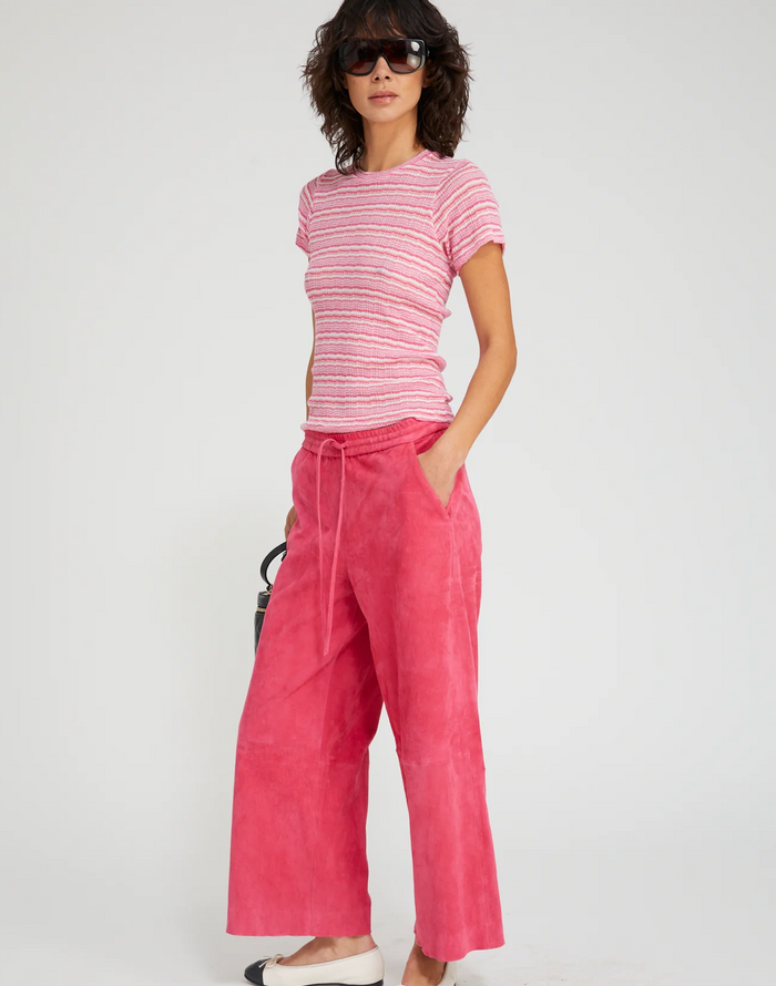 SPRWMN Pointelle Baby Tee Pink Stripes