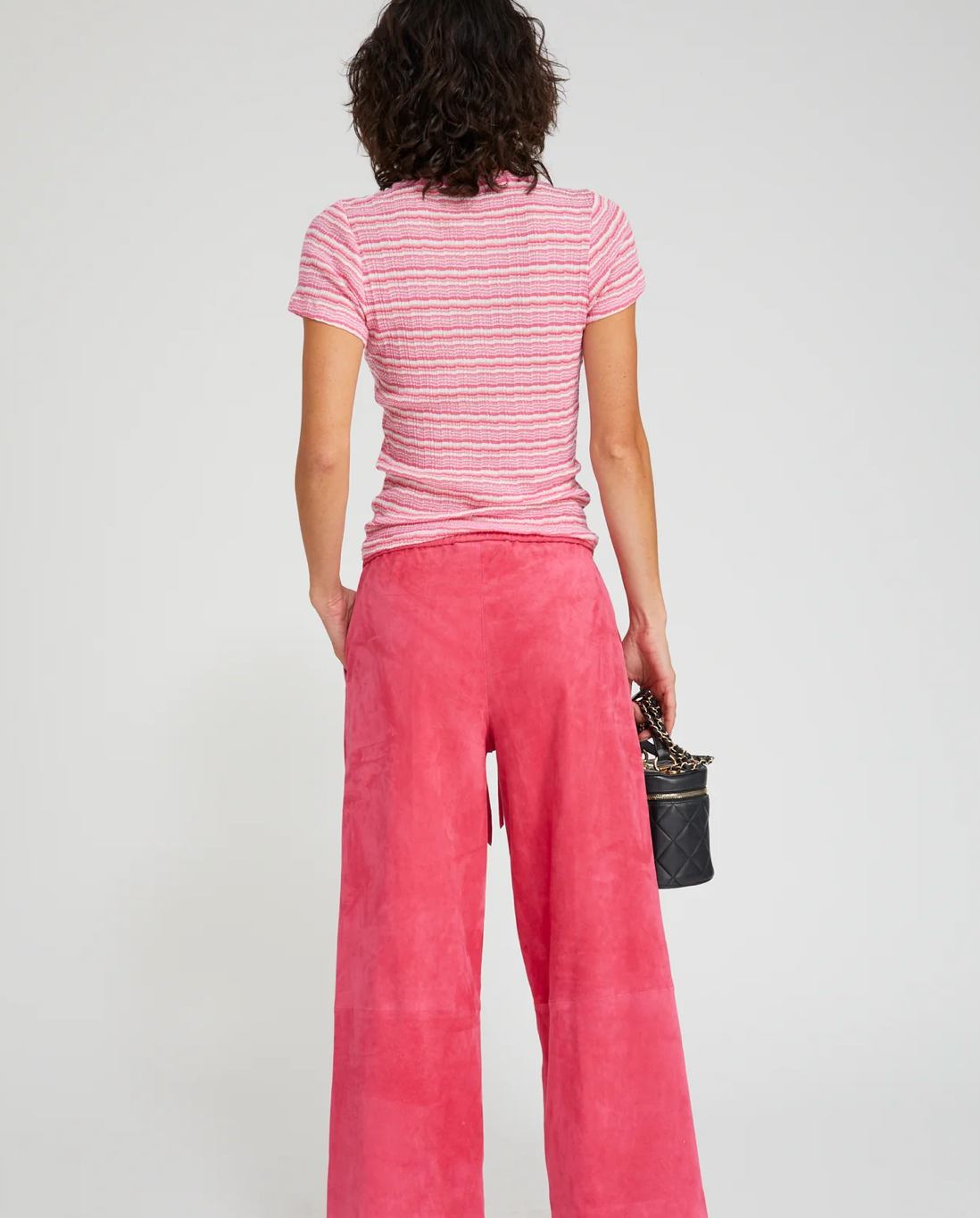 SPRWMN Pointelle Baby Tee Pink Stripes