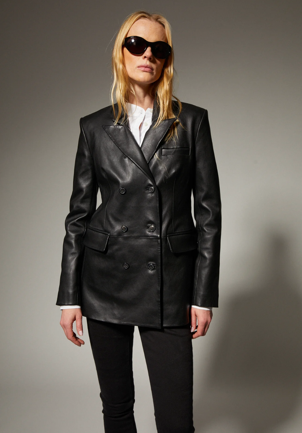 SPRWMN Leather Fitted Blazer Black