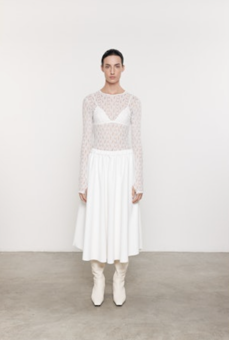 ENZA COSTA Stretch Lace Fitted Long Sleeve Crew Black or Off White