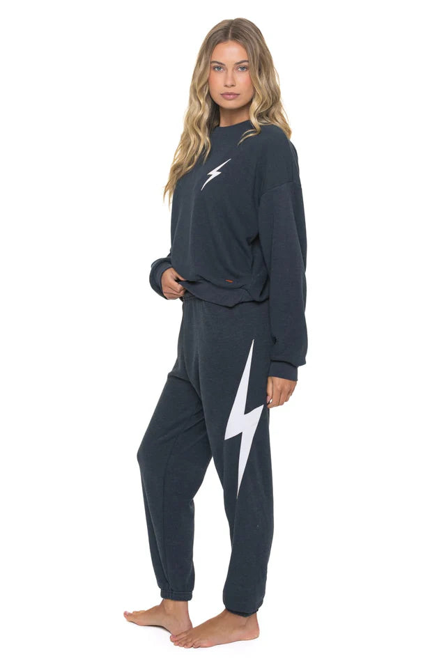 AVIATOR NATION BOLT STITCH RELAXED CREW SWEATSHIRT - CHARCOAL